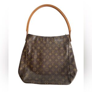 Louis Vuitton Brown Monogram Shoulder Bag With Canvas Bag & Protection Cover.